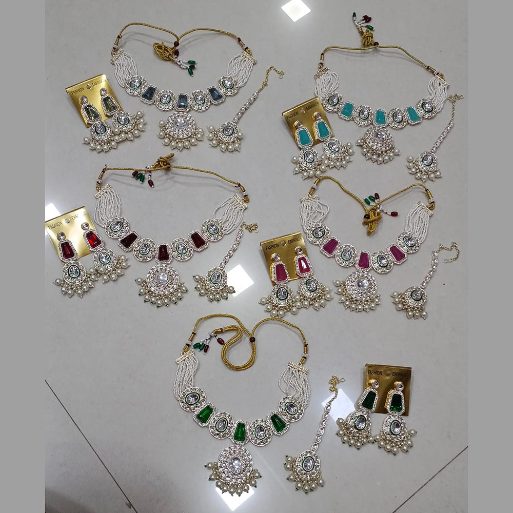 Midas Touch Glam Kundan Stone And Beaded Choker Necklace Set (Assorted Designs)