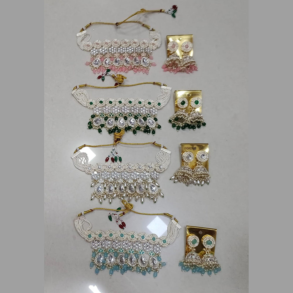 Midas Touch Glam Kundan Stone And Beaded Choker Necklace Set (Assorted Designs)