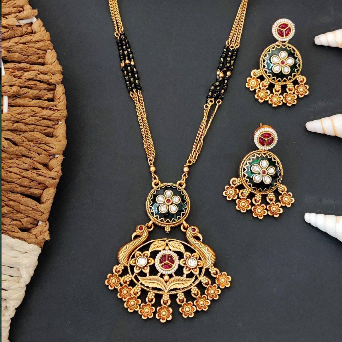 Js Fashion Peacock Designer Rajwadi Polish Fancy Style Pendant Set
