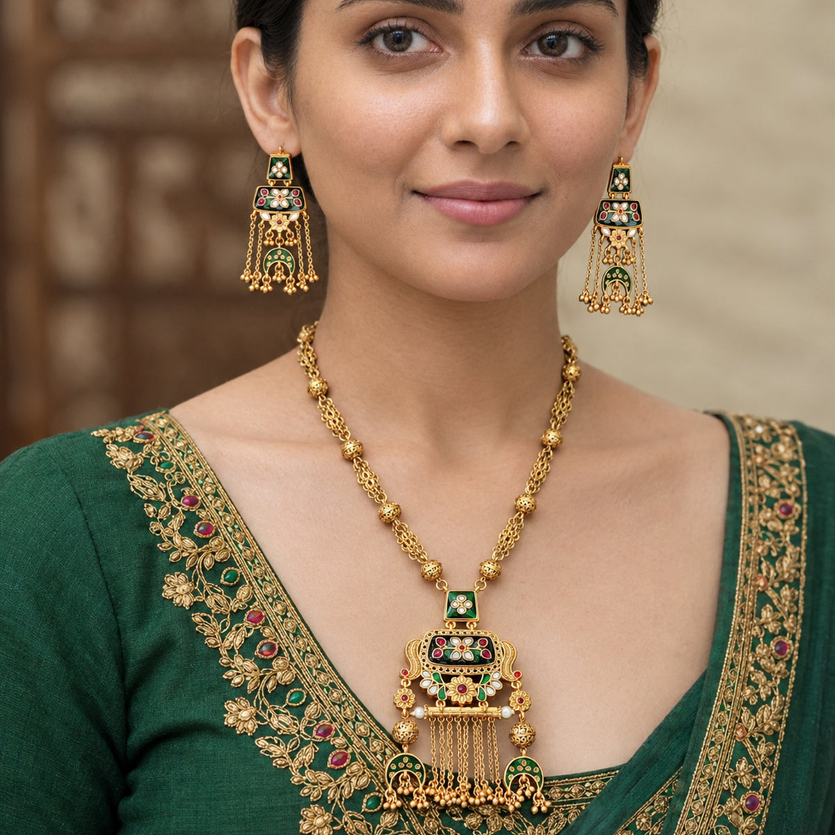 Js Fashion Designer Rajwadi Polish Fancy Full Stone Party Wear Pendant Set