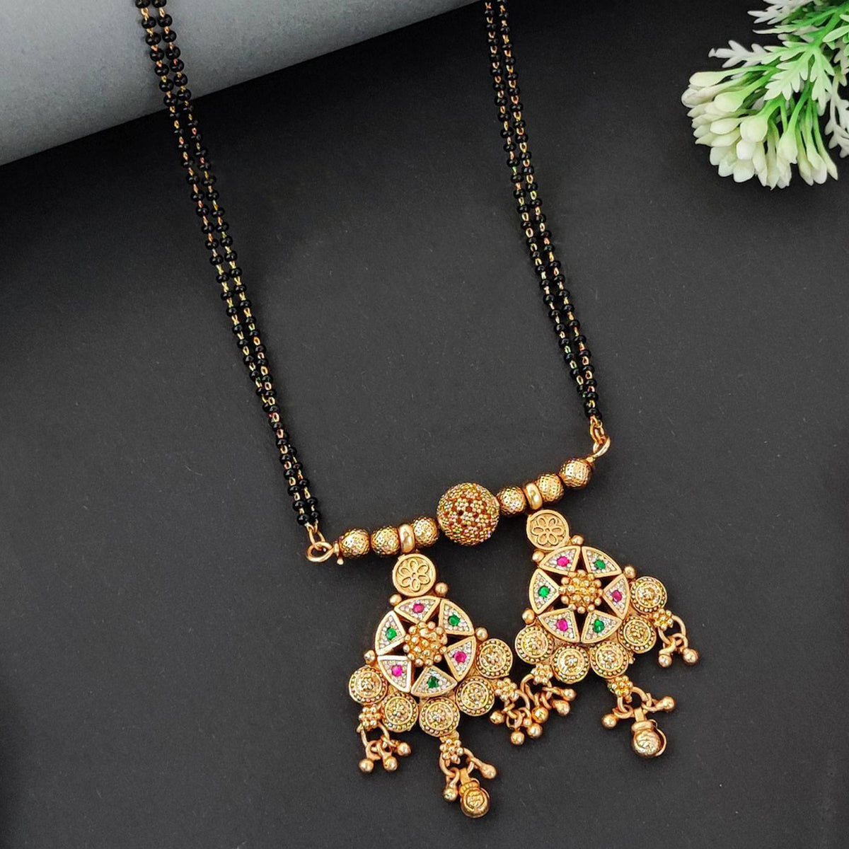 Js Fashion Traditional Gold Black Beaded Mangalsutra Pendant