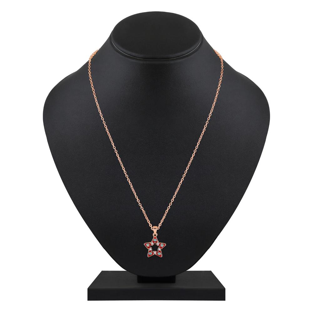Mahi Rose Gold Plated Red Meenakari Work and Crystals Star Necklace Pendant for Women (PS1101867ZRed)