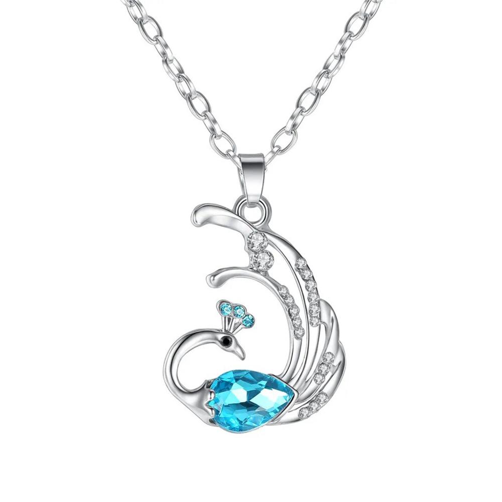 Mahi Dancing Peacock Shaped-Pendant Necklace with Aqua Blue and White Crystals for Women (PS1101885R)