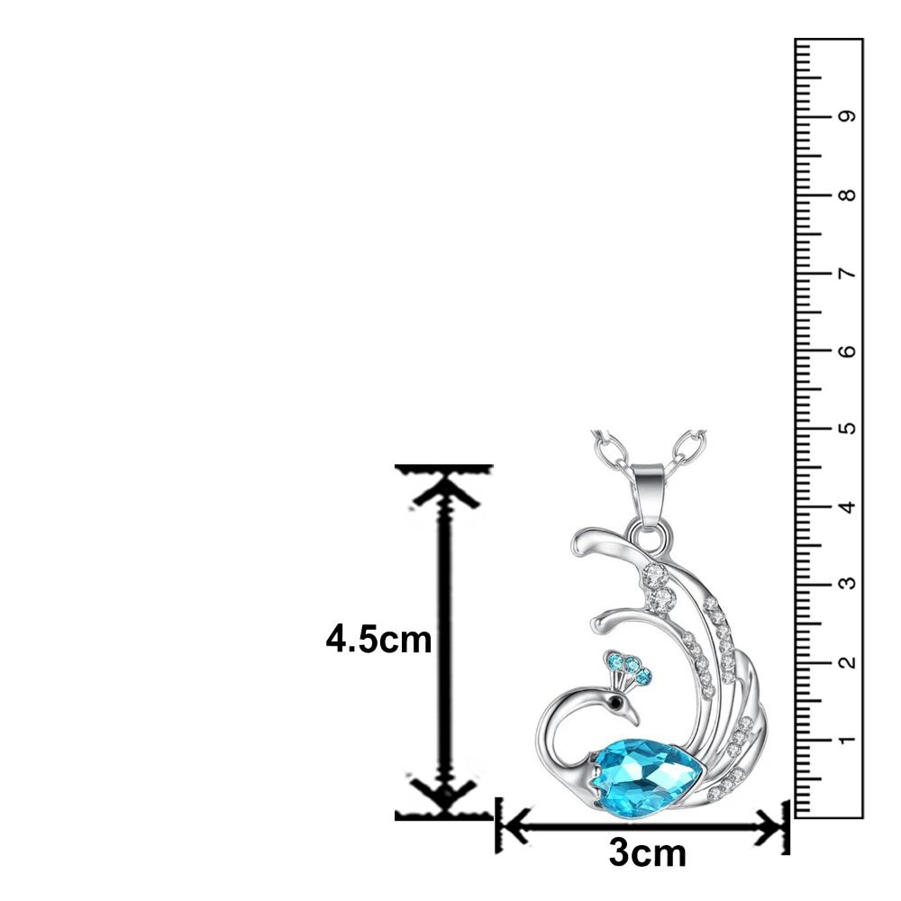 Mahi Dancing Peacock Shaped-Pendant Necklace with Aqua Blue and White Crystals for Women (PS1101885R)
