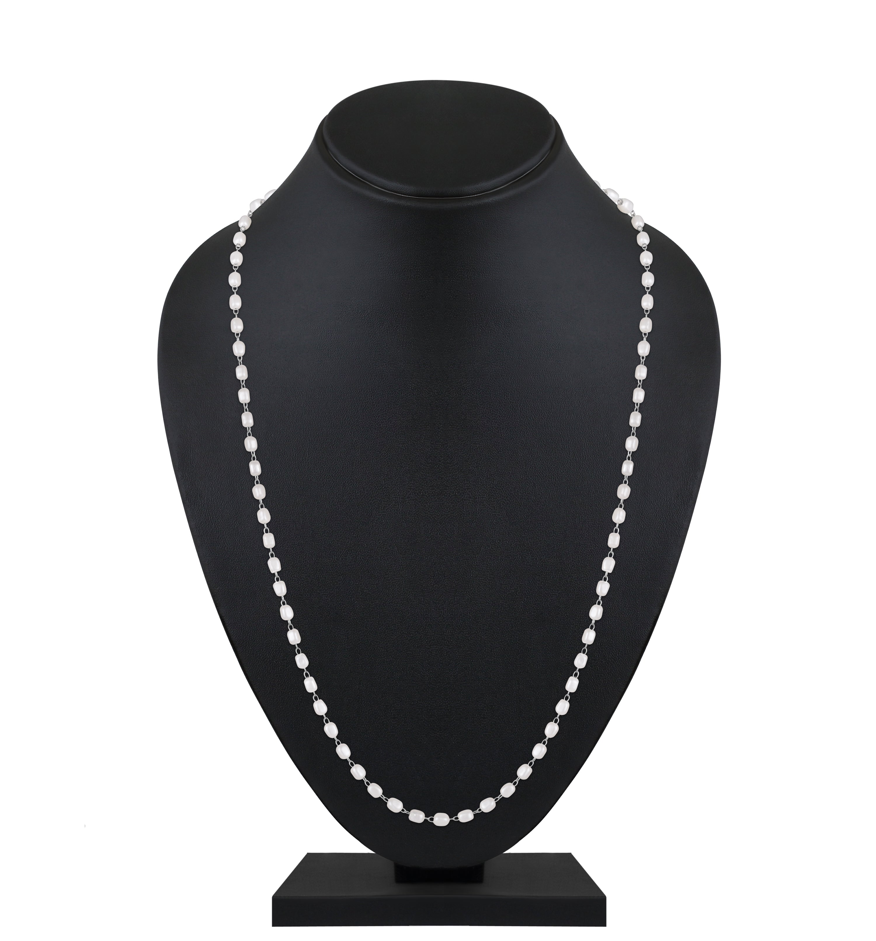Mahi Lightweight Elegant White Artificial Pearl & Silver-Toned Necklace for Women (PS1101966R)
