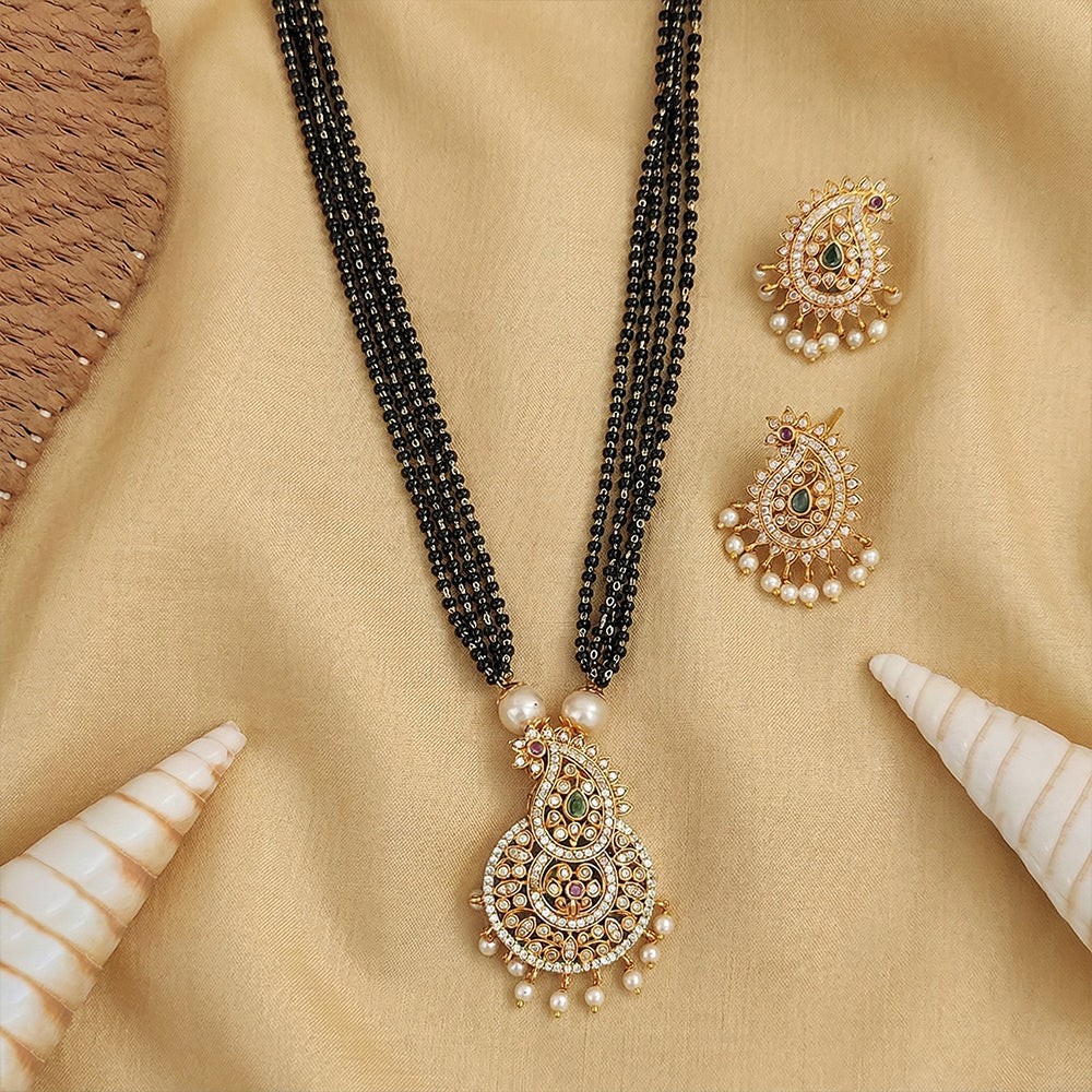 Js Fashion Kemp Jewellery Full Stone Matte Gold Polish Fancy Style Pendant Set