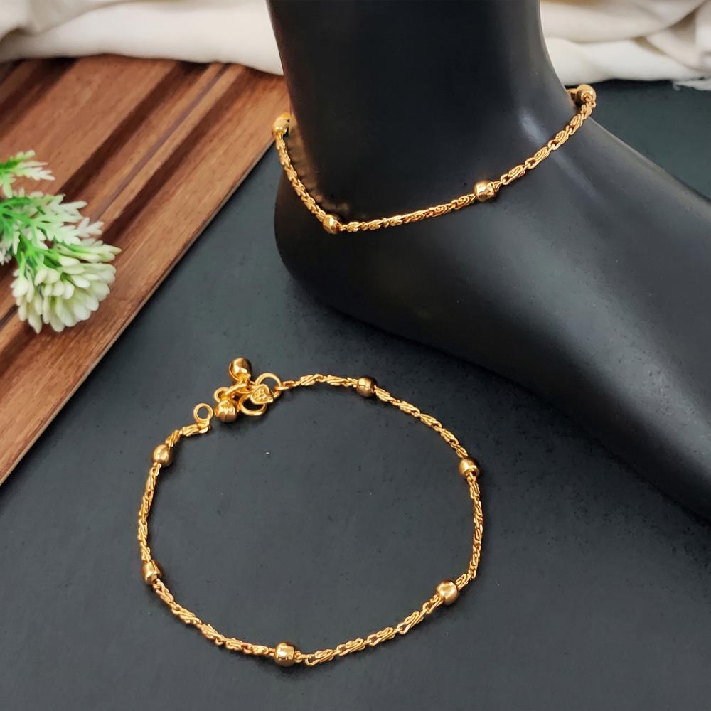 Js Fashion Premium Gold Finish Beaded Anklet Lightweight Payal