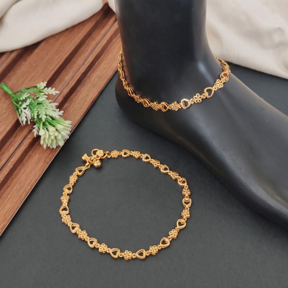 Js Fashion Designer High Gold Floral Heart Anklet Payal