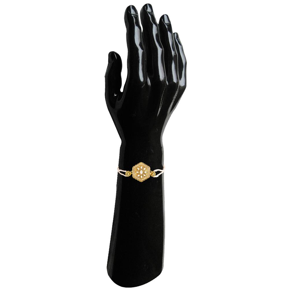 Mahi Hexagonal Gold-Tone Design with Artificial Pearl Rakhi for Brother (RA1100834GWhi)