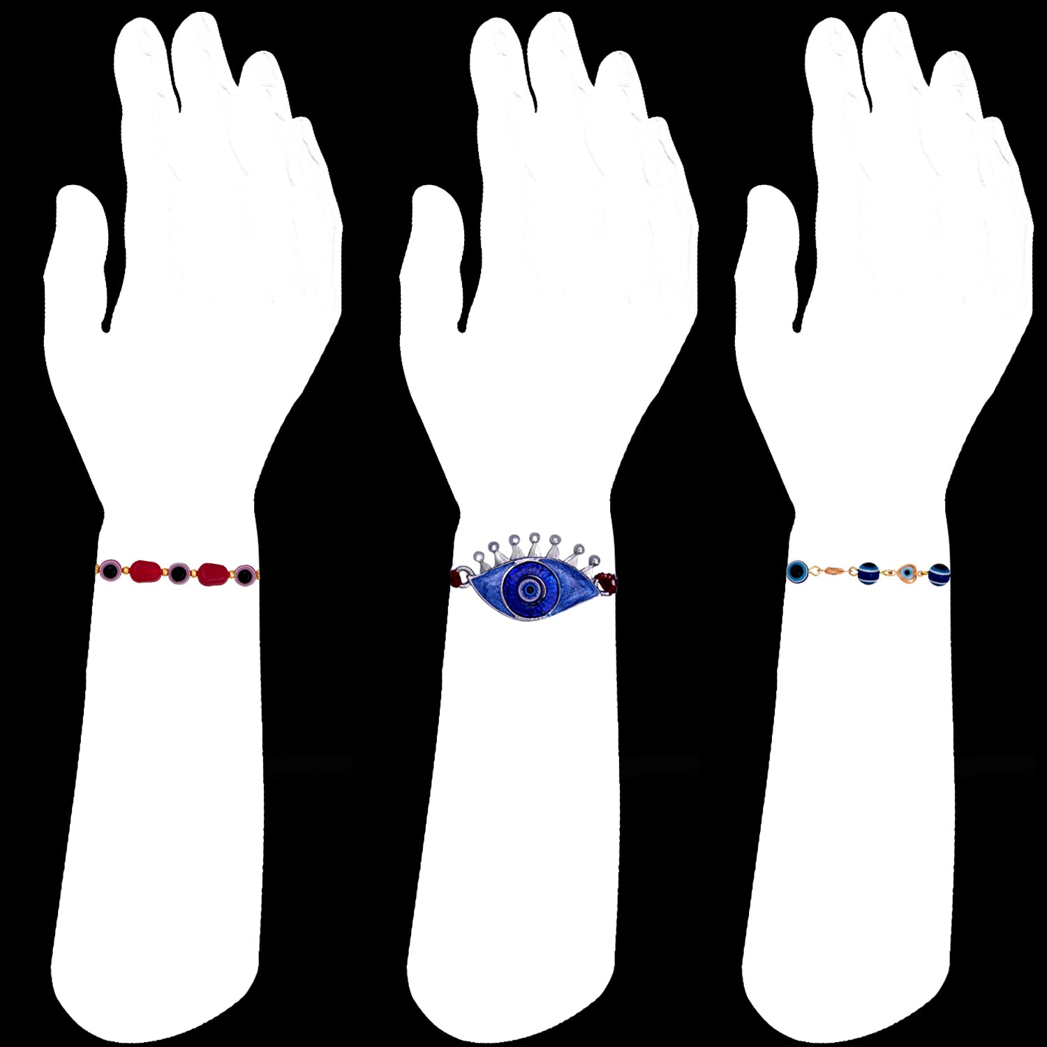 Mahi Combo of 3 Meenakari Work Evil Eye Nazariya Rakhis with Blue and Pink Crystals for Bhaiya (RCO1105538M)