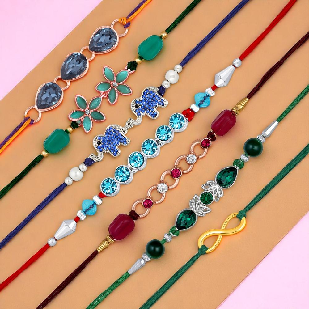 Mahi Rakhi Combo for Brother – Set of 7 Trendy Rakhi for Raksha Bandhan (RCSO1105827M)