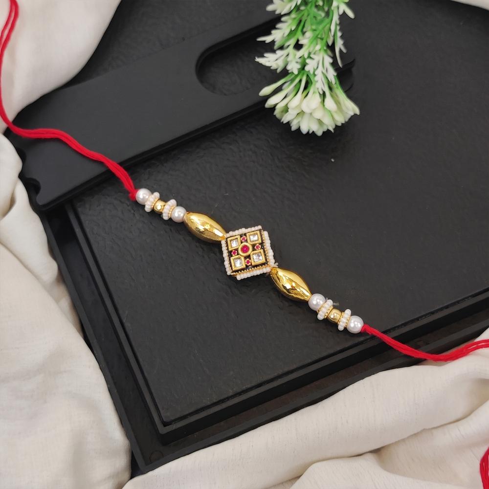 Js Fashion Pack of 3 Antique Designer Pearl Rakhi High Gold