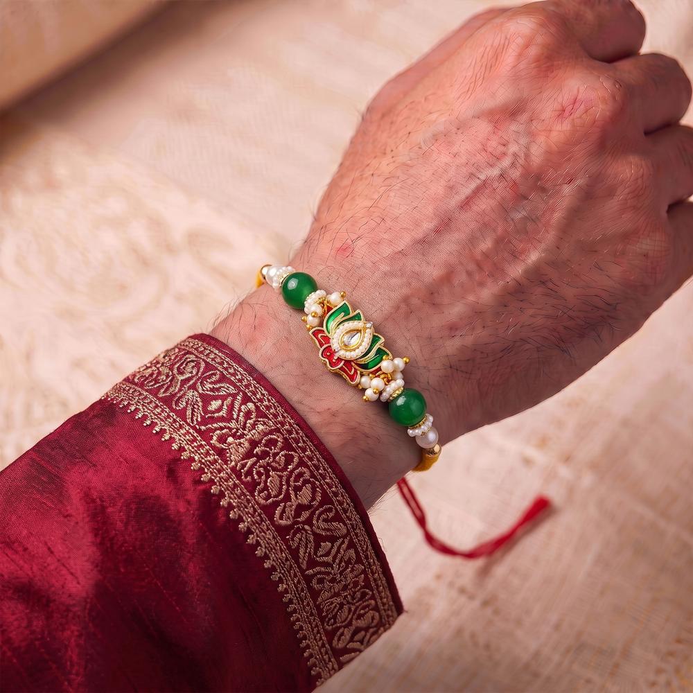 Js Fashion Premium Lotus Stone Designer Rakhi Combo Pack 3 for Brother
