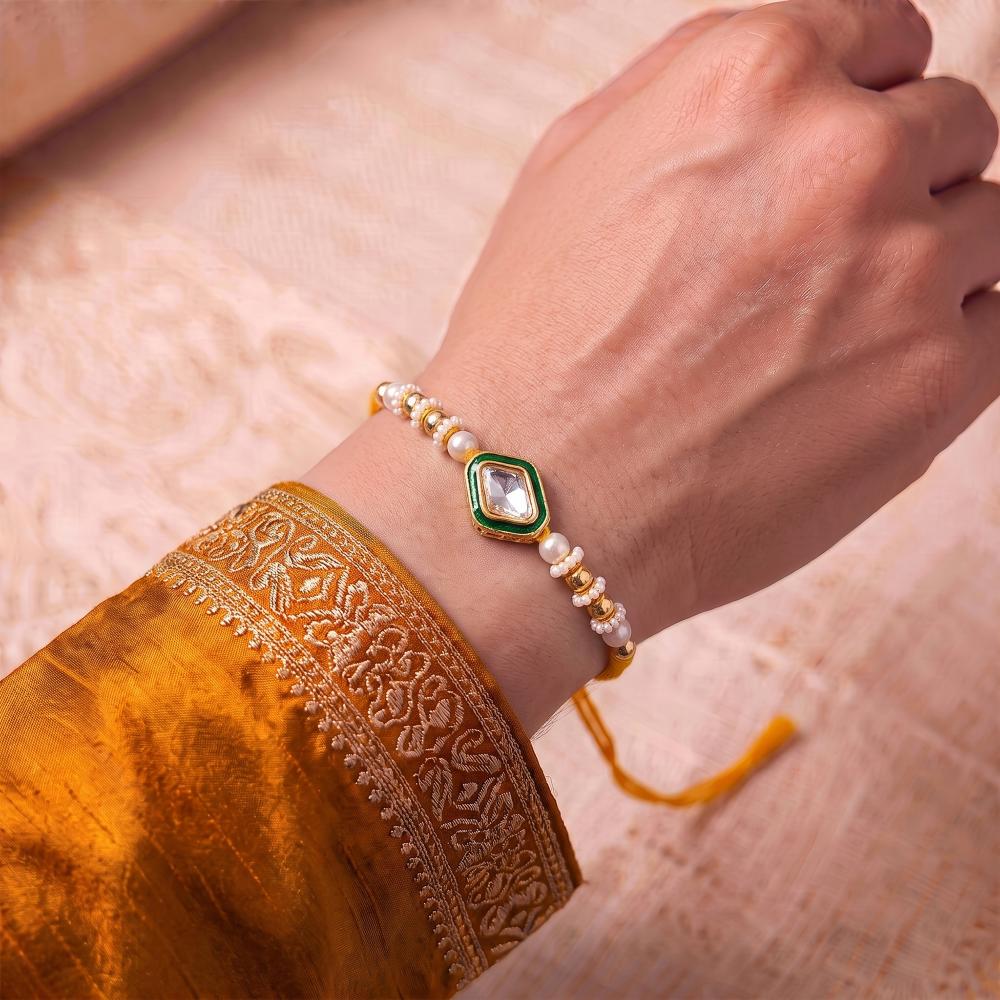 Js Fashion Premium Stone Pearl Designer Rakhi Combo Pack 3 for Brother