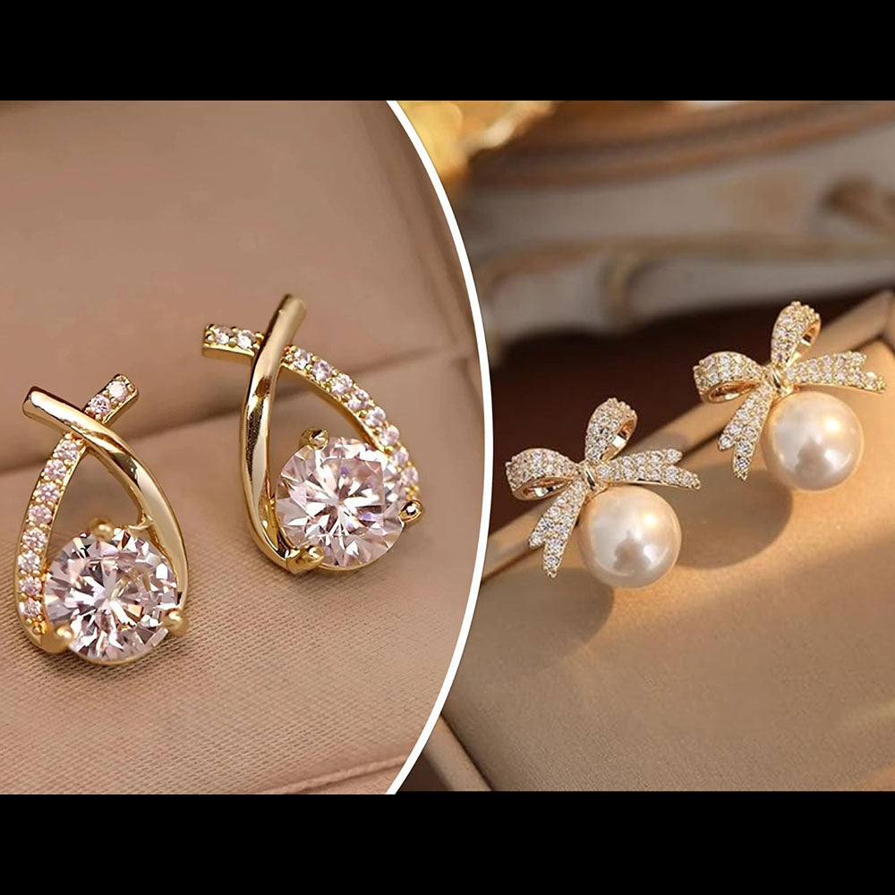 Bevy Pearls Austrian Stone Assorted Design Studs Earrings