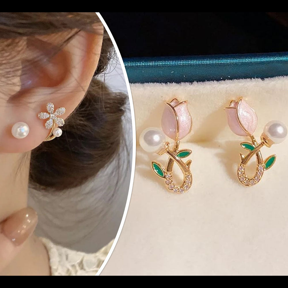Bevy Pearls Austrian Stone Assorted Design Studs Earrings
