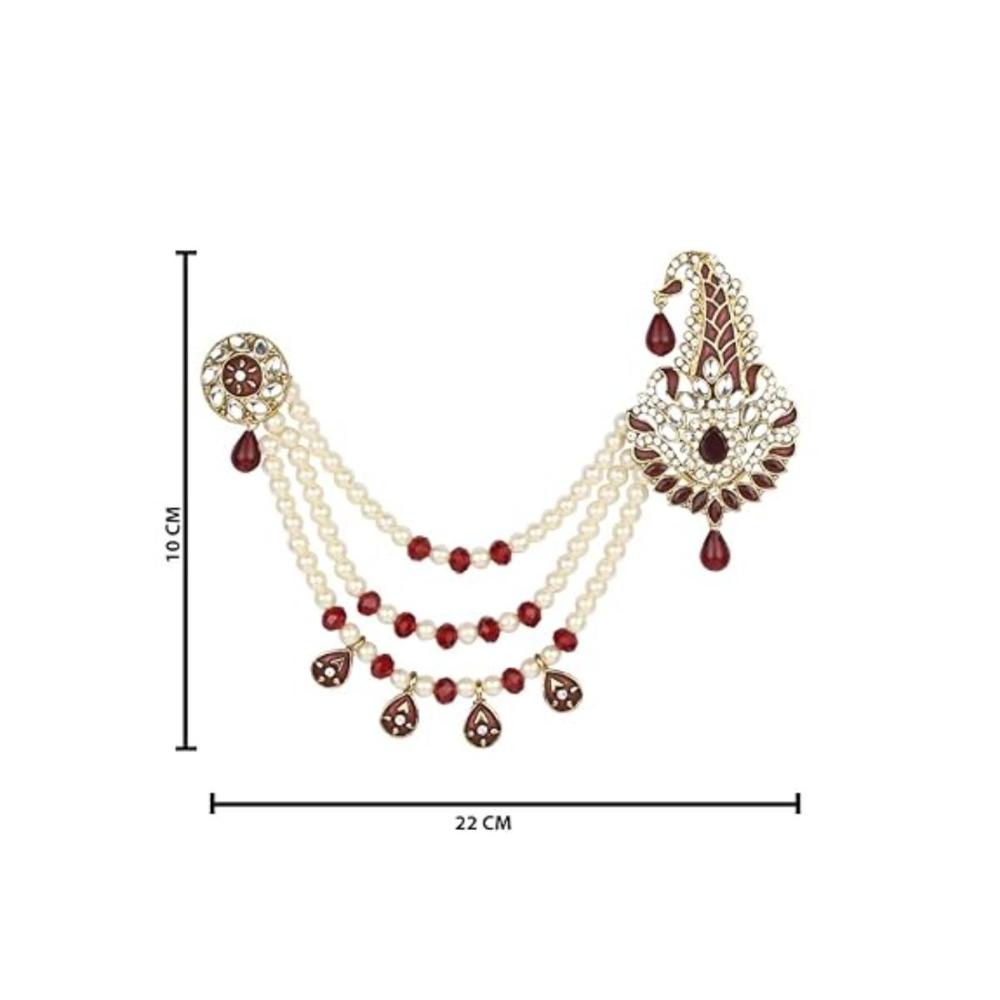 Etnico Gold Plated Stone Pearl Drop Safa Kalangi Brooch for Groom/Men/Dulha Pagadi (SM59M)