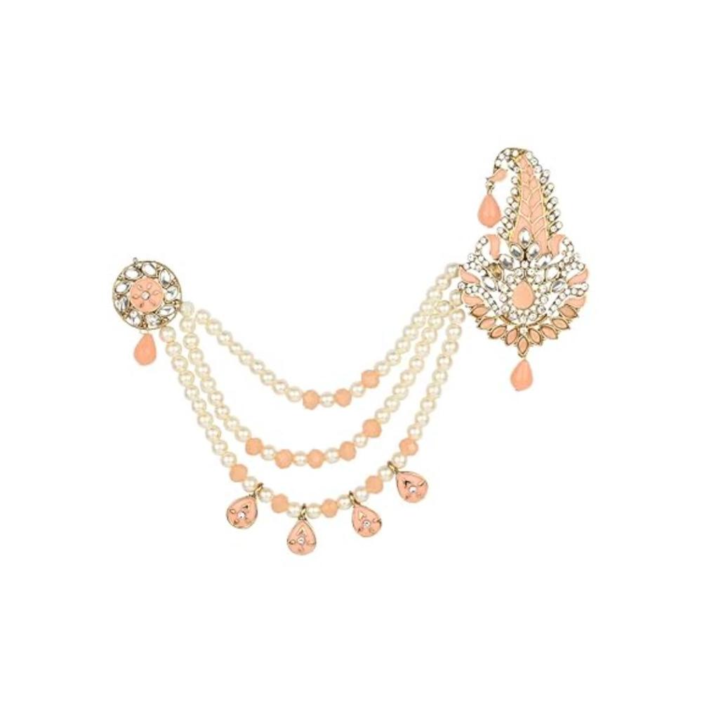 Etnico Gold Plated Stone Pearl Drop Safa Kalangi Brooch for Groom/Men/Dulha Pagadi (SM59Pe)