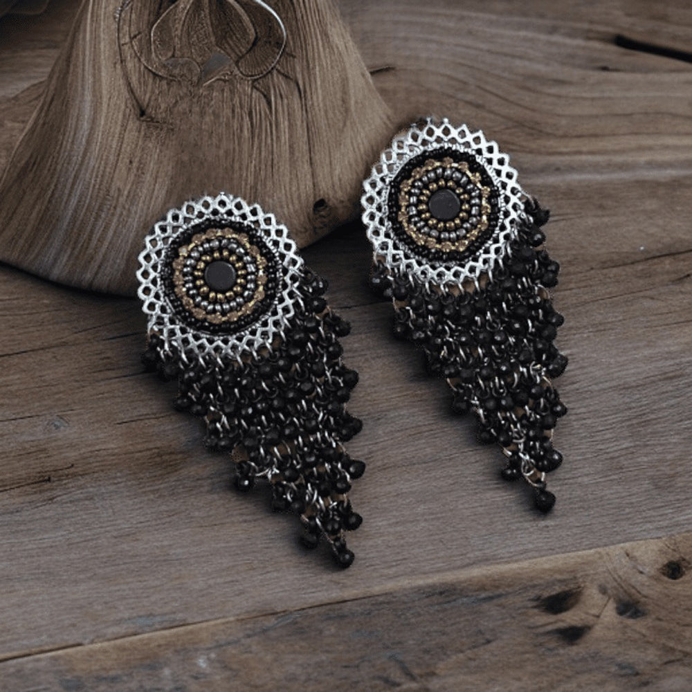 Bevy Pearls Elegant Oxidised Plated Ghungroo Dangler Earrings