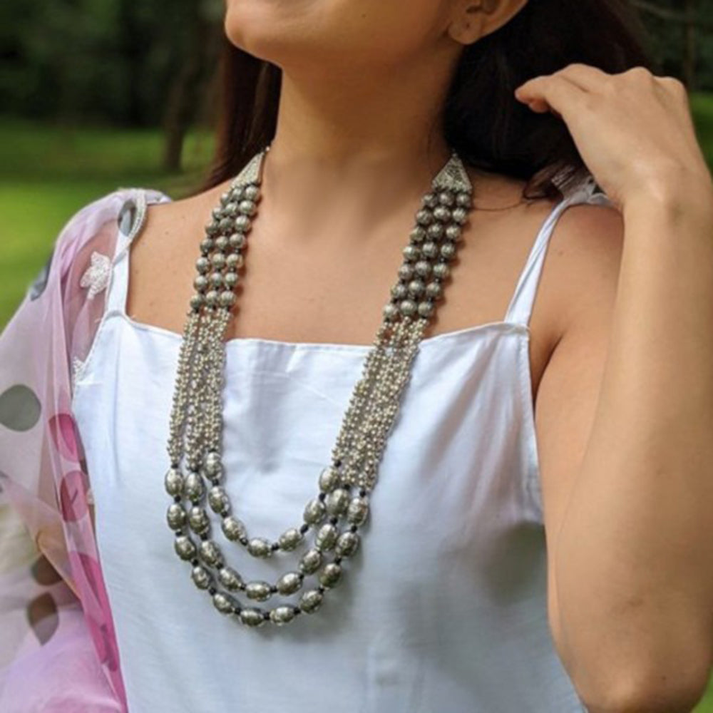 Bevy Pearls Antique Oxidised Plated Layered Long Necklace