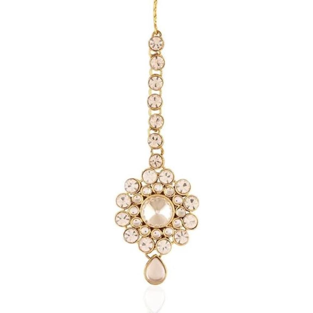 Etnico Gold Plated White Stone Maang Tikka for Women (T006W)