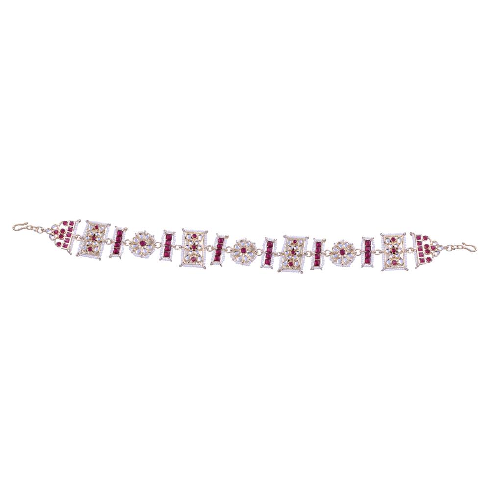 Etnico Gold Plated Floral Kundan & Pearl Sheeshphool/SheeshPatti for Women (T2061Q)