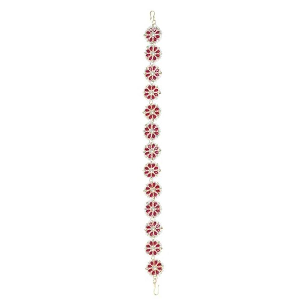 Etnico Gold Plated Floral Kundan & Pearl Sheeshphool/SheeshPatti for Women (T2064Q)