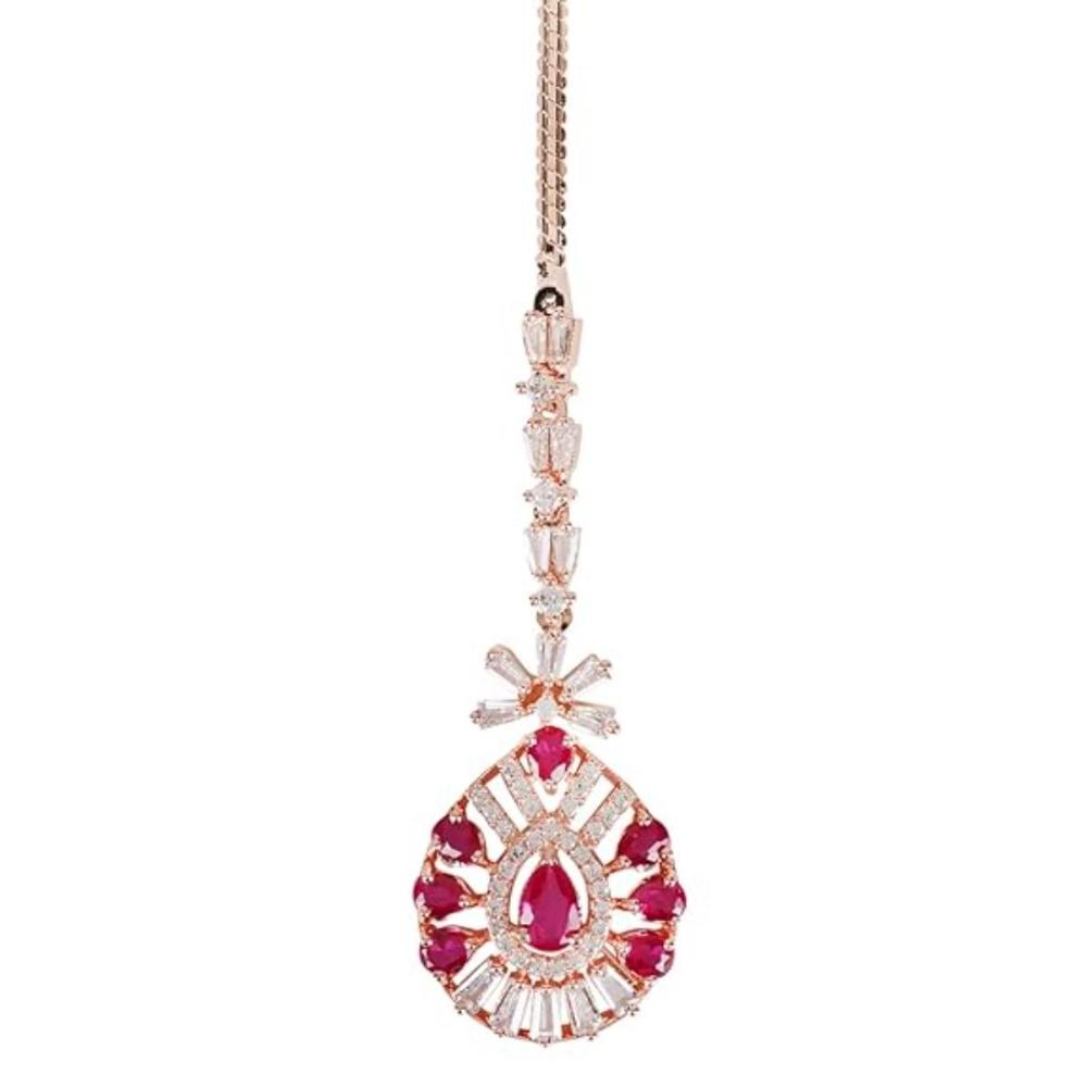 Etnico Rose Gold Plated Diamond Maang Tikka for Women (T2109Q)