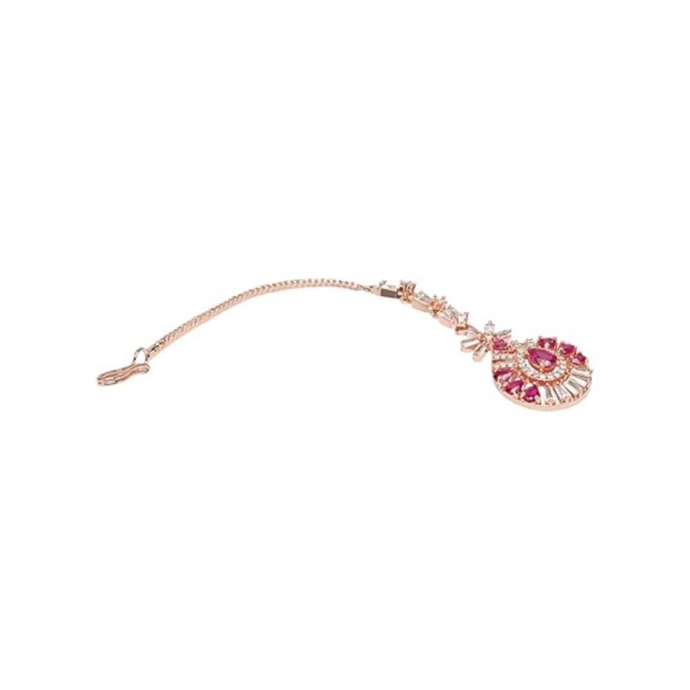 Etnico Rose Gold Plated Diamond Maang Tikka for Women (T2109Q)