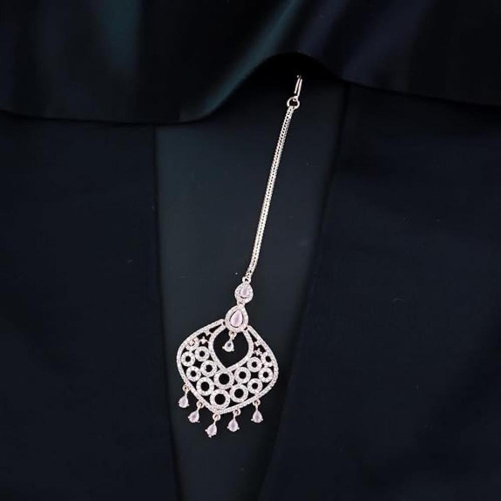 Etnico Rose Gold Plated Diamond Maang Tikka for Women (T2110Pi)