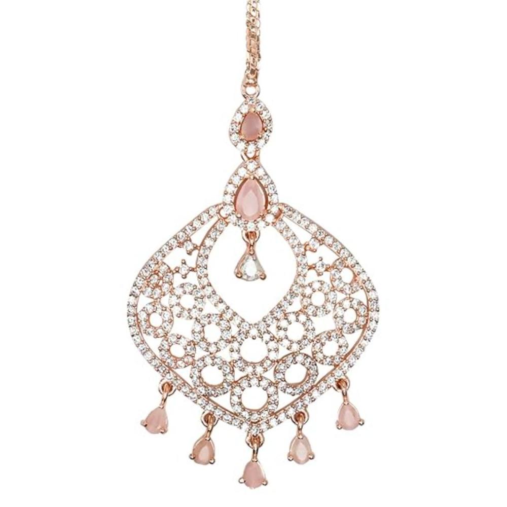 Etnico Rose Gold Plated Diamond Maang Tikka for Women (T2110Pi)