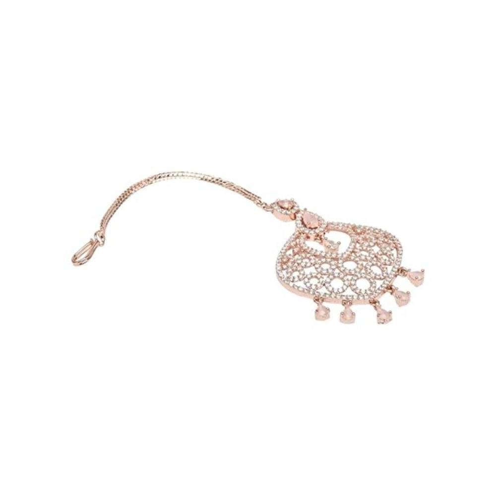 Etnico Rose Gold Plated Diamond Maang Tikka for Women (T2110Pi)