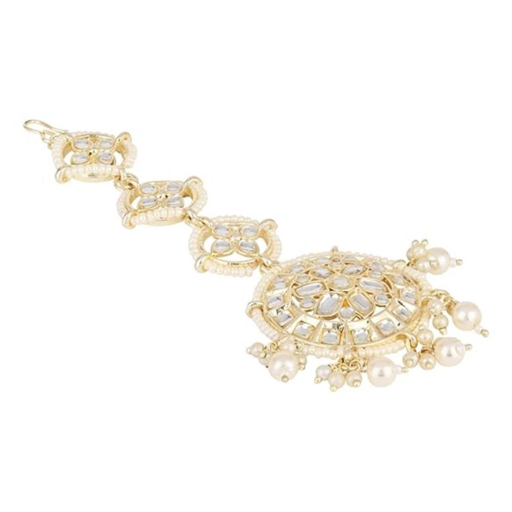 Etnico Gold Plated Kundan & Pearl Maang Tikka for Women (T2138W)