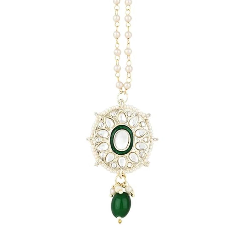 Etnico Gold Plated Traditional Kundan & Pearl Maang Tikka For Women (T2142G)
