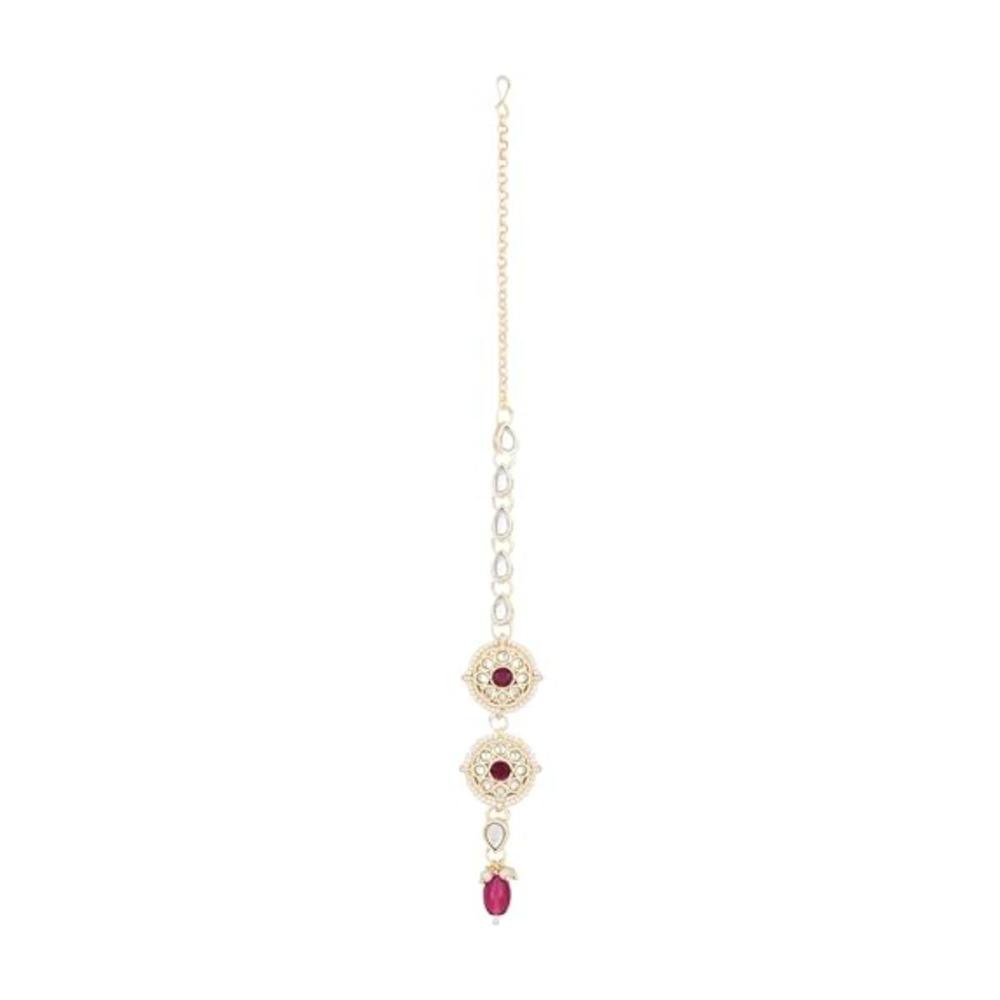 Etnico Gold Plated Traditional Kundan & Pearl Maang Tikka For Women (T2164Wi)