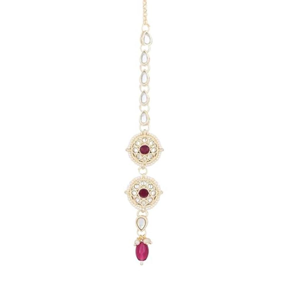 Etnico Gold Plated Traditional Kundan & Pearl Maang Tikka For Women (T2164Wi)