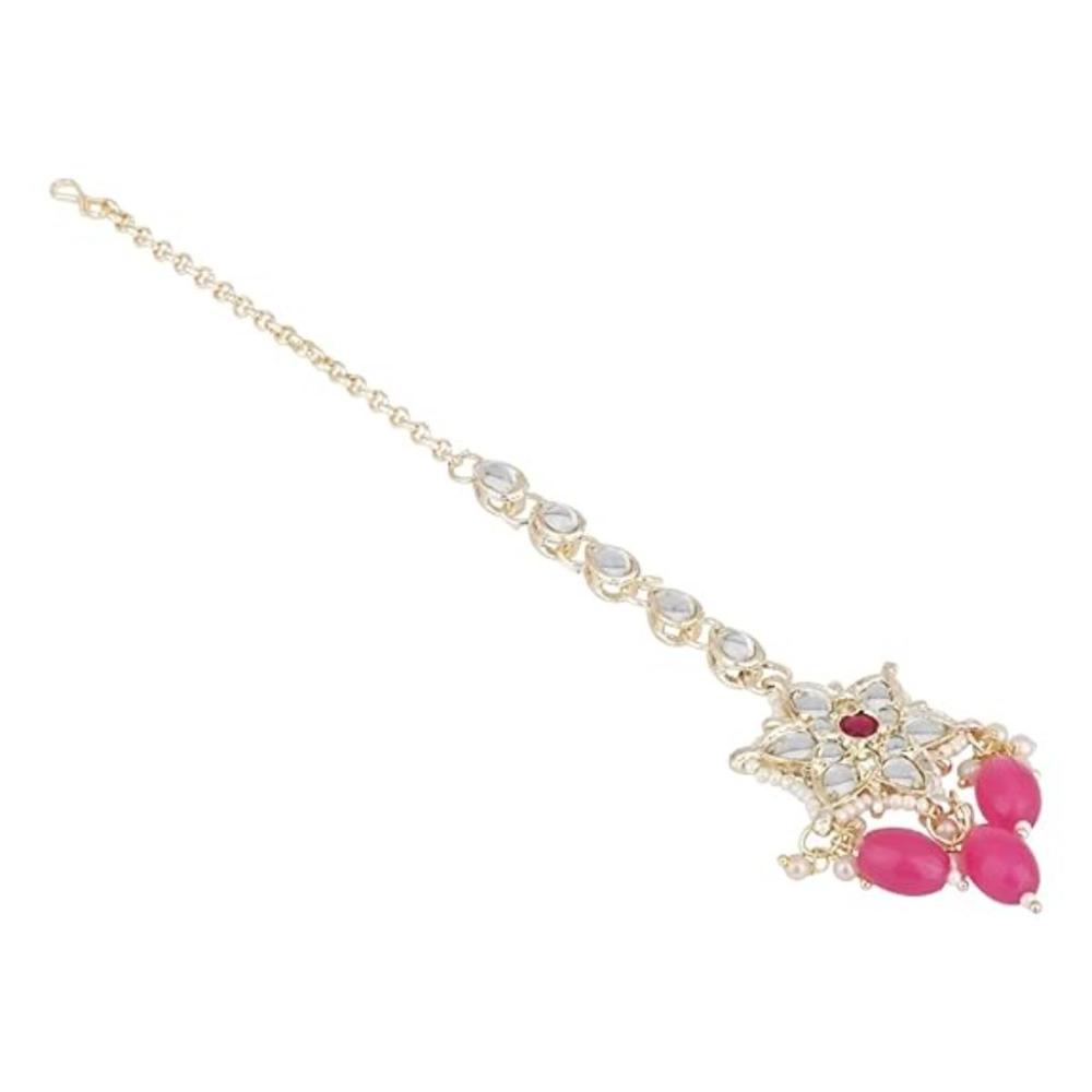 Etnico Gold Plated Traditional Kundan & Pearl Maang Tikka For Women (T2166Q)