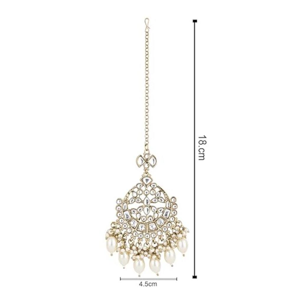 Etnico Gold Plated Traditional Kundan & Pearl Maang Tikka For Women (T3157W)