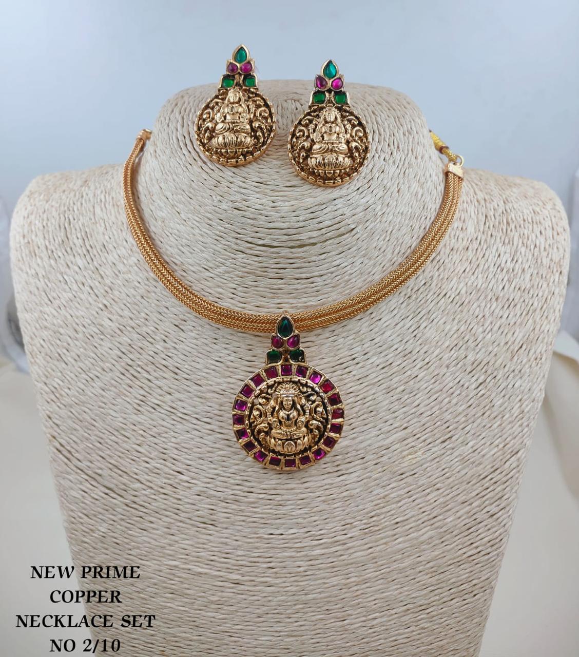 LAFZ Antique Gold Goddess Laxmi Medallion Choker Necklace Set with Matching Earrings - TM608