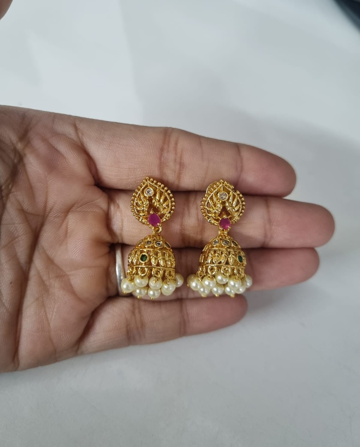 LAFZ Classic Temple Pearl Drops Jhumkas