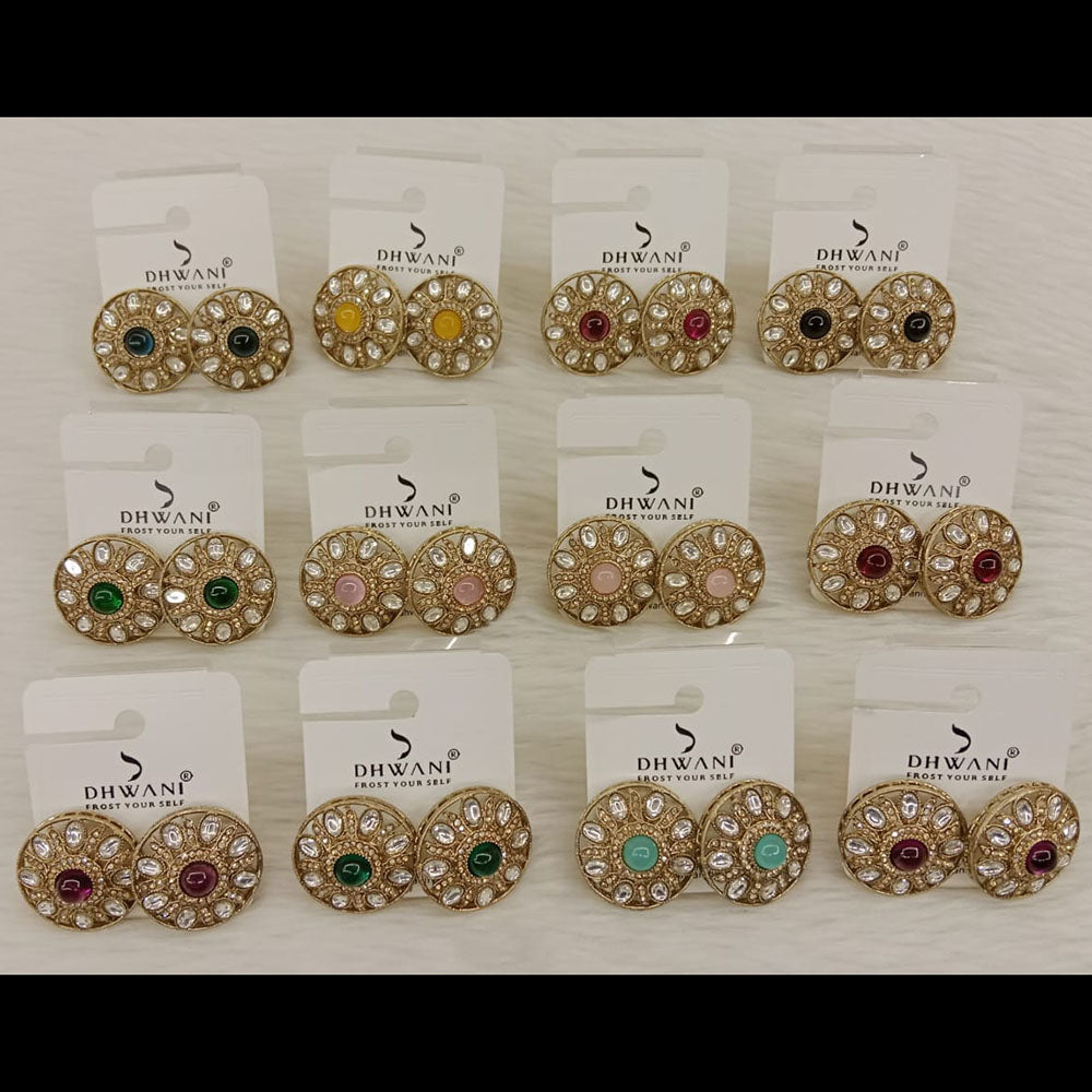Dhwani Minimal Austrian Stone And Pota Stone Stud Earrings ( Set Of 12)