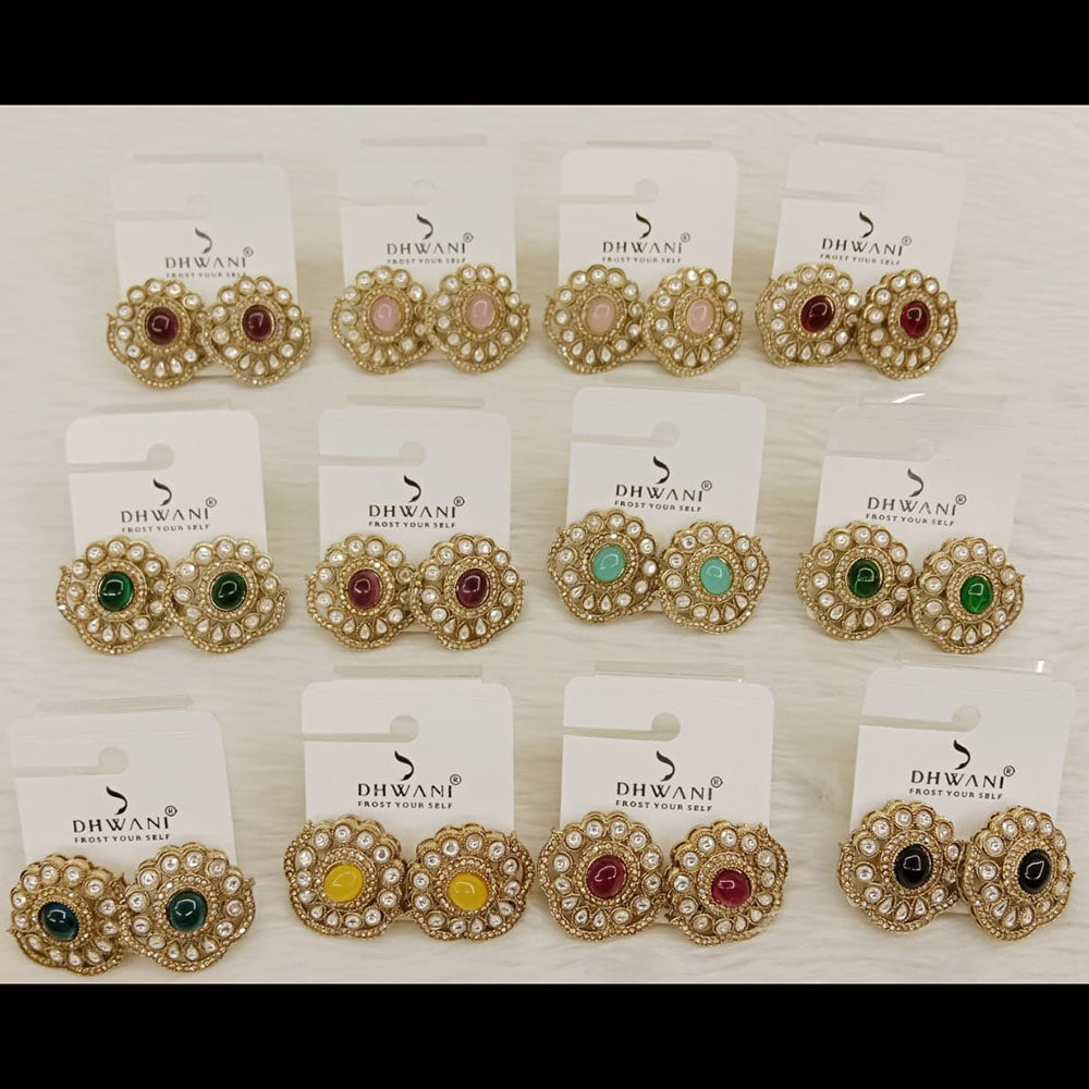 Dhwani Minimal Austrian Stone And Pota Stone Stud Earrings ( Set Of 12)