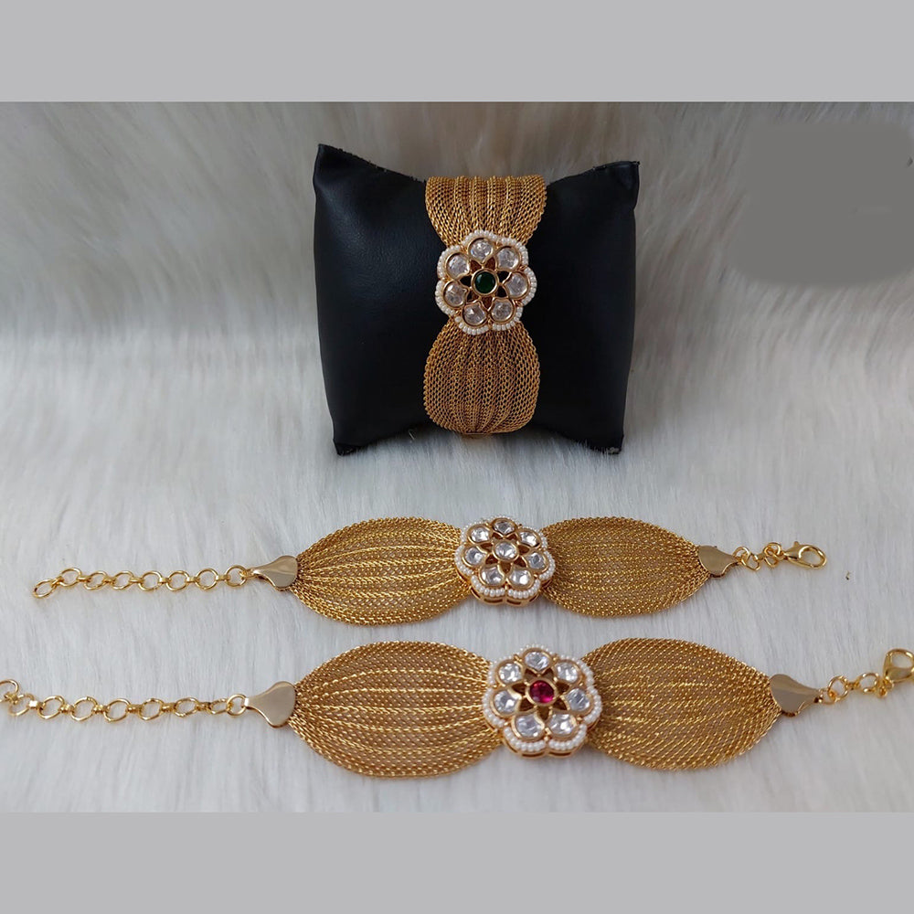 JewelTreeTz Gold Plated Uncut Polki Kundan Bracelet