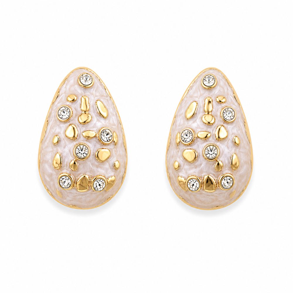 Etnico Fashion Gold Plated Anti Tarnish Pearl Finish Teardrop Stud Earrings with American Diamond for Women & Girls Lightweight Fashion Jewellery (WE013W)