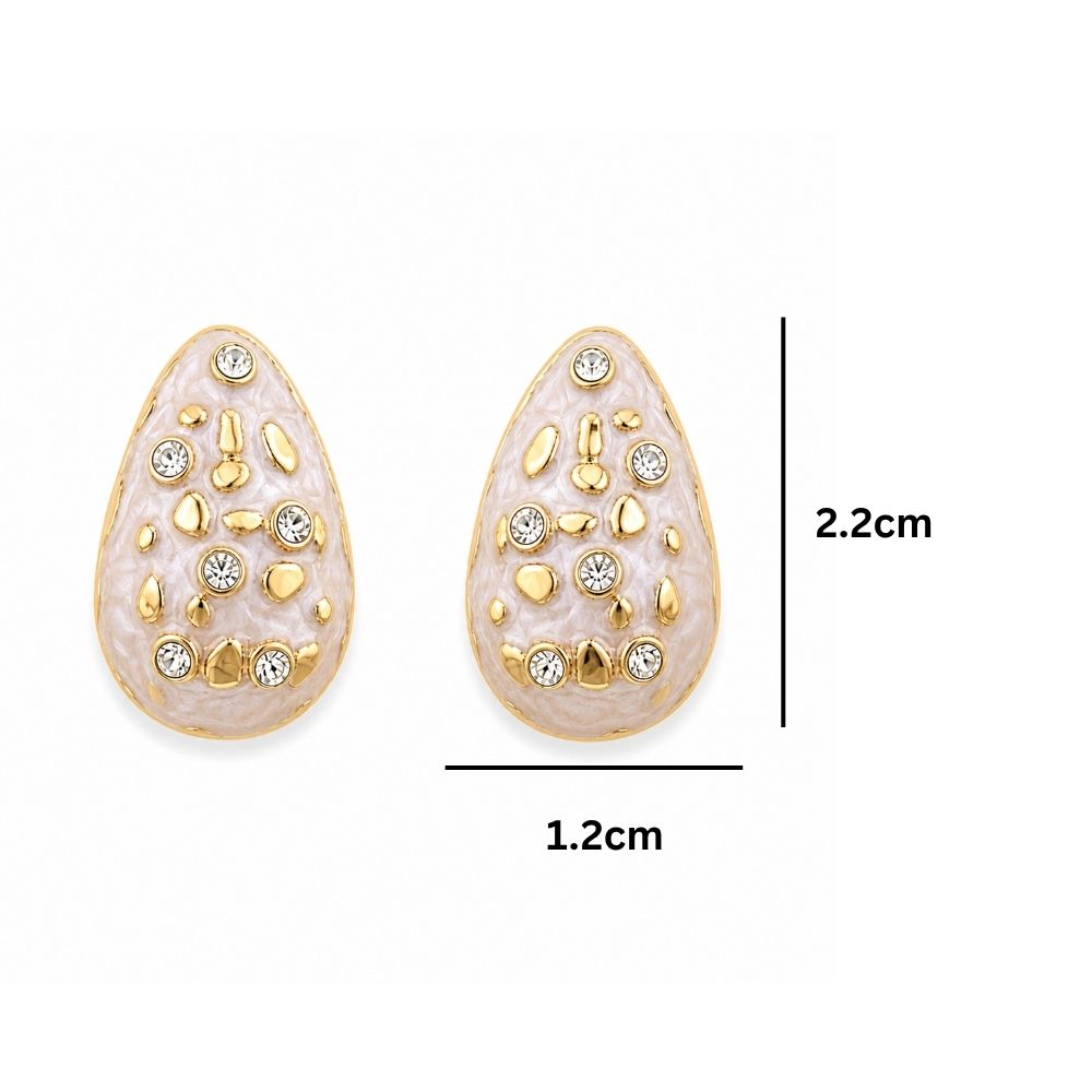 Etnico Fashion Gold Plated Anti Tarnish Pearl Finish Teardrop Stud Earrings with American Diamond for Women & Girls Lightweight Fashion Jewellery (WE013W)