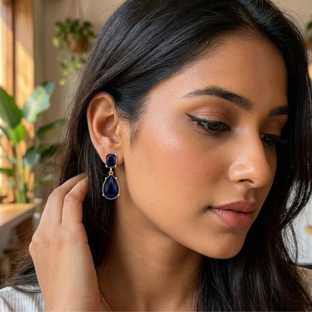Etnico Fashion Gold Plated Anti Tarnish Blue Stone Drop Earrings for Women & Girls Teardrop Dangle Fashion Jewellery (WE014Bl)