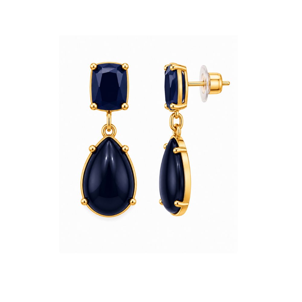 Etnico Fashion Gold Plated Anti Tarnish Blue Stone Drop Earrings for Women & Girls Teardrop Dangle Fashion Jewellery (WE014Bl)