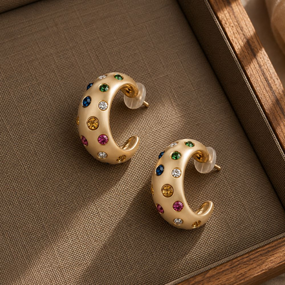 Etnico Fashion Gold Plated Anti Tarnish Multicolor Crystal Hoop Earrings for Women & Girls Fashion Jewellery (WE017FL)