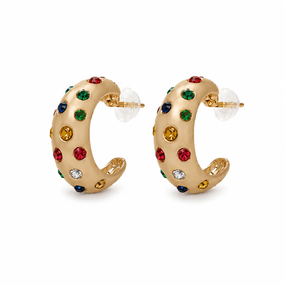 Etnico Fashion Gold Plated Anti Tarnish Multicolor Crystal Hoop Earrings for Women & Girls Fashion Jewellery (WE017FL)