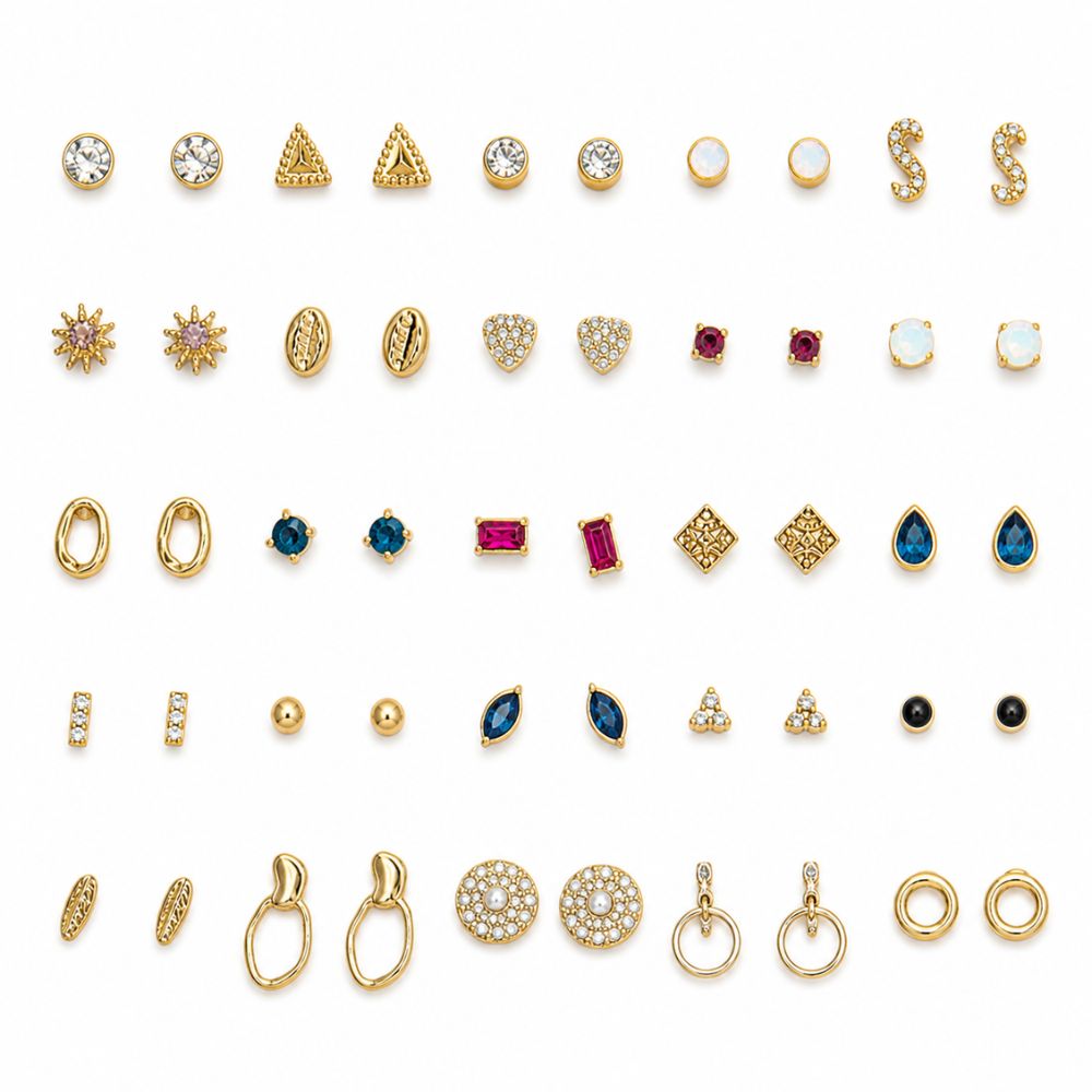 Etnico Fashion 25 Pairs Combo Anti Tarnish Set Latest Stylish Stud Earrings for Women and Girls Gold Plated Western Earrings Fashion Jewellery Collection Gift (WE020FL-CO)